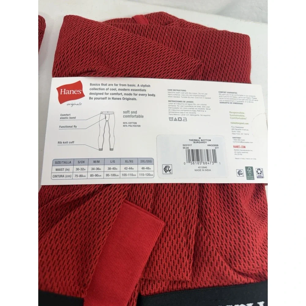 Hanes Men's Red  Reversible Thermal Crew And Thermal Pants Size Medium